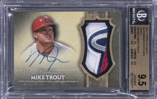 2017 Topps Dynasty Autograph Patches Gold #APMT3 Mike Trout Signed Patch Card (#4/5) - BGS GEM MINT 9.5/BGS 10 - TRUE GEM